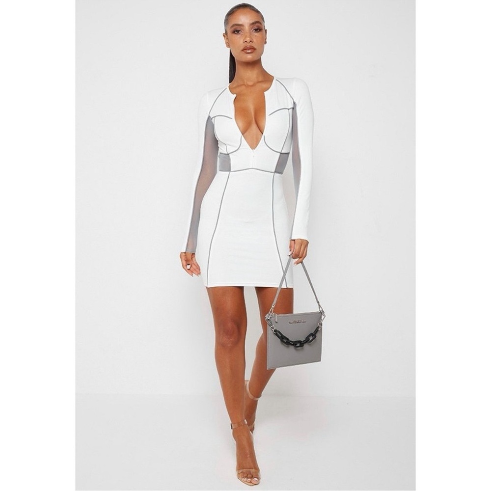 Maniere De Voir White and Gray Mini Dress